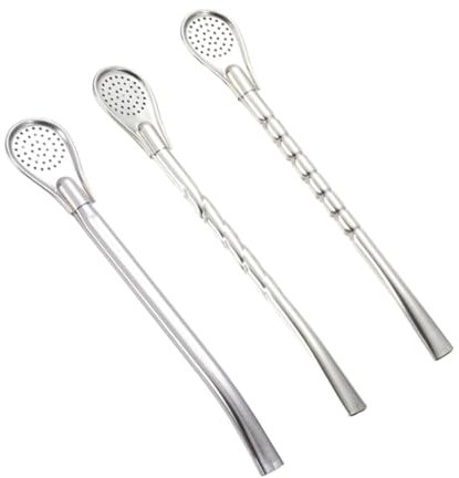 DECHOUS 3pièces Pailles à Boire Acier Inoxydable Avec Cuillère Filtrante Réutilisable Pour Maison Et Déplacement