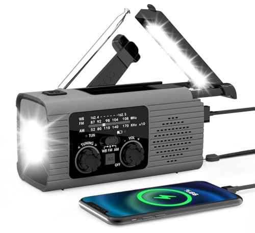 Am/FM/NOAA Emergencys Radio con Solar Recargable Radio De Dinamo, Linterna LED, Alarma SOS Y Dinamo De Manivela, Equipo De Emergencia para Camping para Viajes Largos Viajes por Carretera