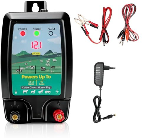 Elettrificatore per Recinto Elettrico 10km, Recinti Elettrici Con display a LED, Rete Elettrificata per Animali, Allevamento Di Pollame, Cinghiali, Cani, Polli