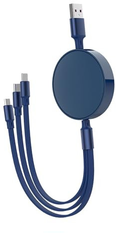 Qreninv 66W Multi Charger Cable 3 in 1 Fast Charging, 6A Retractable Charging Cable with Micro USB Type C Phone (Blue)