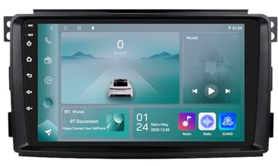 Ossuret Autoradio para Smart fortwo 451(2005-2010), 9 Zoll Android 13 Pantalla Táctil 2+32GB Navegación GPS con Carplay Android Auto WiFi Bluetooth USB Control del Volante