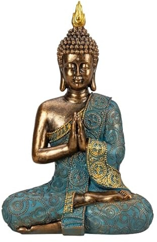 LaBelleHome Buddha Statue Dekofigur, Antik Bronze und Türkis, 30 cm Höhe, 20 cm Breite, XL Meditation Skulptur
