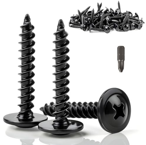 qjuwhua 180 Pcs Wafer Head Self Tapping Screws M4.2x25mm Black Flat Pan Head Wood Screws Galvanised Modified Truss Head Self Drilling Screw Round Phillips Drive for Plastic Metal Pasterboard Wood