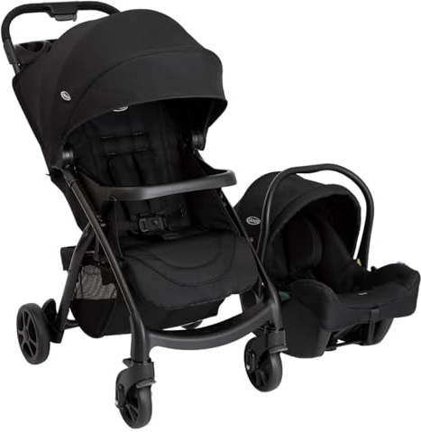 Graco Tavira Travel System - Suitable from Birth to Approx. 4 Years (0-22kg). One-Hand Folding, Compact Pushchair, Includes i-Size car seat, Midnight Fashion