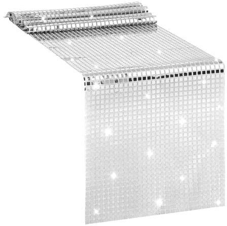 Disco Party Tischläufer Glitzer Discokugel Tischdecke Silber Disco Party Deko für Geburtstag Tanzparty 70er 80er Jahre Discodeko Motto Parties, 30 x 180 cm