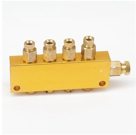 SMGLRUEAT Corps + raccord en Laiton 4 Voies 6 mm entrée 4 mm Sortie Réglage du Piston d'huile Distributeur Valeur Bloc collecteur for Lubrification centralisée