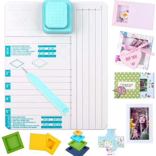 Shadow Box Punch Board for DIY Making 2，3, 4, 5 Shadow Boxes and Sleeves, Shadow Box Punches Boards with Scoring Tool for DIY Crafting Scrapbooking Holiday Family Cards Photo Making Gifting