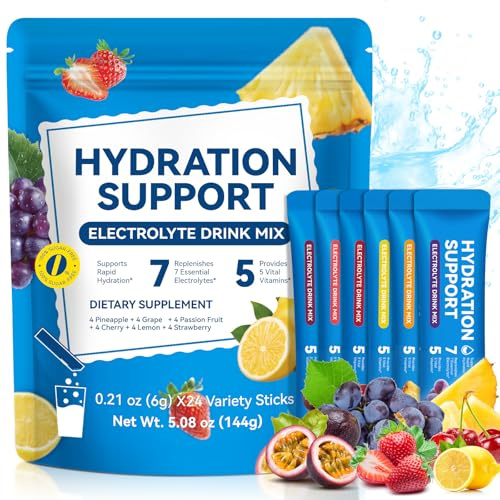 Elektrolyte Ohne Zucker 24 Packs Pulver Sachets | Hydration Nutrition Mixes, 5 Liquid IV Recharge, Balance Gut Eye Health, Muscle Comfort