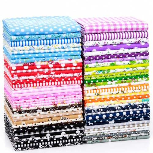 56PCS Fabric Squares, Cotton Quilting Fabric Bundle | Precut Patchwork Material for DIY Crafts, Appliqué, Bags, Dolls & Home Decor | Soft Durable Cotton with Assorted Prints