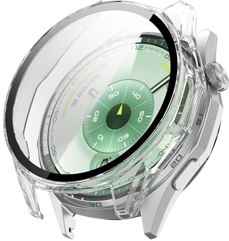 Techsuit für Huawei Watch GT 6 46mm Hülle und Displayschutz mit Gehärtetem Glas, HD Klarheit, Volle Abdeckung, Kratzschutz, Schlankes Design, Defense360 Pro, Transparent