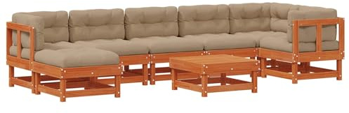 vidaXL Garten-Lounge-Set 8 pcs Wachsbraun Massives Kiefernholz, Garten und Terrasse, modernes Outdoor-Sofa-Set, langlebige Möbel, gemütliche Sitzgelegenheit für Familienfeiern