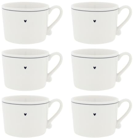 Bastion Collections 6er Set Tassen Heart & Line weiß mit schwarzen Herz 300ml
