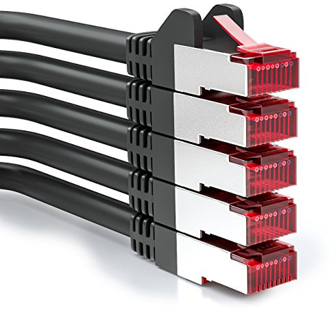deleyCON 5x 0,25m CAT6 Patchkabel S/FTP PIMF Schirmung CAT-6 RJ45 Netzwerkkabel Ethernetkabel LAN DSL Switch Router Modem Access Point Patchfelder - Schwarz