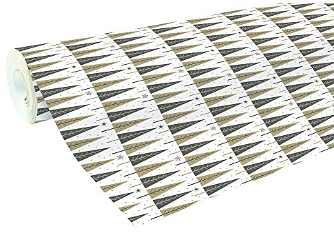 Clairefontaine 201340C - Une Bobine De Papier Cadeau - Papier Alliance 60g - Format : 50x0,70m - Motif : Sapins Noirs/Or, Fond Blanc, Noël - Emballage Cadeau, Idéal Pour Les Emballages Professionnels