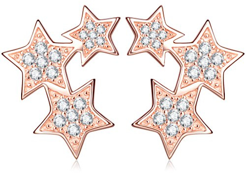 Unendlich U Fashion Drei Sterne Damen Ohrstecker 925 Sterling Silber Zirkonia Sterne Stecker Ohrringe Ohrschmuck, Rosegold