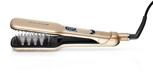 DEMELISS, SAINT ALGUE STEAM, Cepillo Alisador Profesional con Tecnología de Vapor, para Todo tipo de Cabello, hasta 230 °, Revestimiento de Cerámica, Contenedor de Agua de 30 ml, Dorado