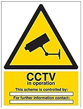 V Safety 6E032BC-R Cctv In Operation For The Purpose Sign - Portrait - 300mm x 400mm - 1mm Rigid Plastic, Black/Yellow