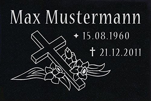 LaserArt24 Granit Grabstein, Grabplatte oder Grabschmuck mit dem Motiv Kreuz-ag04 und Ihrem Text/Daten