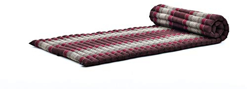 Leewadee Faltbare Bodenmatratze - Japanischer Rollbarer Futon - Tatami Faltmatte - Gästebett - Camping Matratze - Thai Massage Matte, Kapok Füllung, Braun Rot
