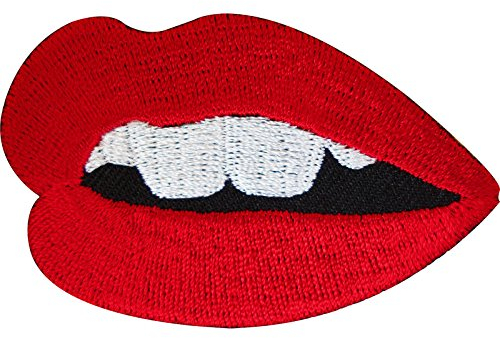 ELLU Bestickter Aufnäher zum Aufbügeln, sexy rote Lippen, 1 Stück, Mittel, Cartoon, Rot