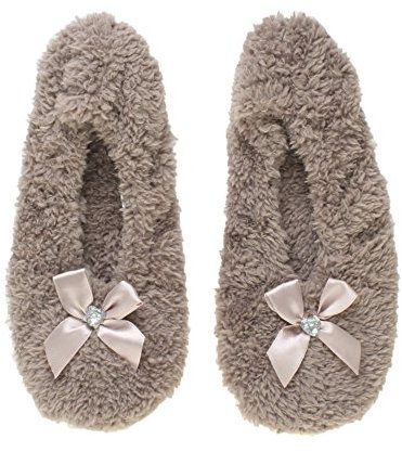 AJVANI elastic slip on novelty fleece bow slippers socks size medium 5-6