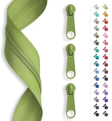 5m Reißverschluss endlos, Spirale 3mm + 15 Schieber/Zipper 32 Farben, Meterware (Grün)