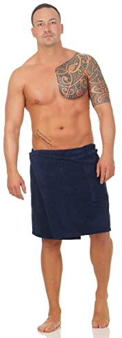 Class Home Collection Saunakilt Herren – Weiches Baumwolle Frottee Saunahandtuch mit Klettverschluss, ideal als Saunatuch, Saunazubehör, Hamamtuch, tragbare Badetuch für Sauna & Wellness, Navy