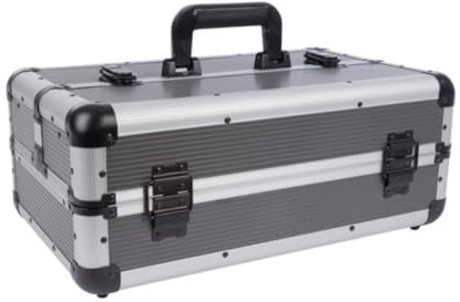 Perel Aluminium Werkzeugkoffer 455 x 265 x 170 mm mit Würfelschaum und Noppenschaum, abschließbarer Hardcase Koffer für Werkzeug, Kamera, Laptop und Messgeräte