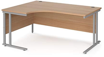 Mr Office Maestro 25 left hand ergonomic desk - silver cantilever leg, Beech, 1600