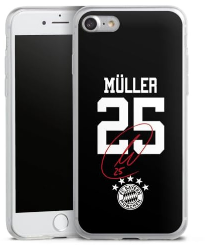 Slim Case kompatibel mit Apple iPhone SE 2020 Silikon Handyhülle transparent Hülle extra dünn FC Bayern München FCB Thomas Müller