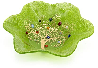 Sospiri Venezia Schrankschale, Schüssel mit Lebensbaum, Muranoglas, dekoriert mit Murrin und Blattgold, Geschenkidee, handgefertigt, Made in Italy (13 x 13 cm)