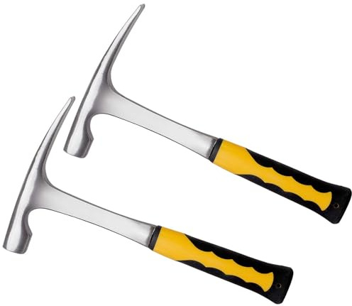KEILEOHO 2 Pack 32 oz Forged Brick Hammer, Geologist Flat head Rock Pick Hammer, All Steel Geologist Hammers, Bricklayer's/Mason's Hammers with Non-Slip Shock Absorbing Grip for Mining