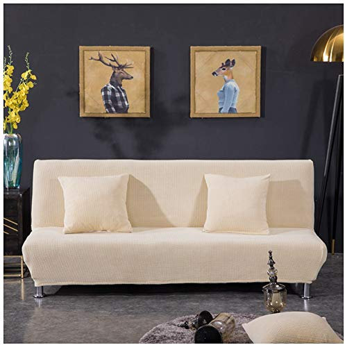 YOUCAI Sofabezug Ohne Armlehnen Stretch Abdeckung Husse für Sofabett Sofaüberzug Schonbezug Polyester Multifunktio Couchabdeckung Wohnkultur 4 Jahreszeiten,Beige,195-225cm