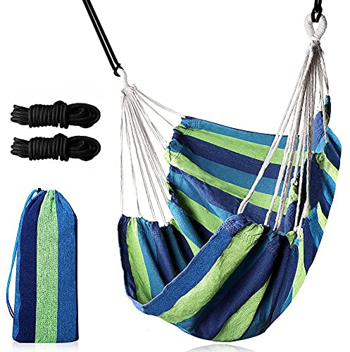 Gohytal Sedie Sospese da Giardino, Poltrona Sospesa da Esterno Sedia Amaca Cotone Bambini e Adulti Pensile Amaca per Interni, Esterni, Casa, Patio, Cortile, Giardino (Blu verde)