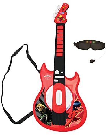 Lexibook, Miraculous Ladybug Chat Noir, Leuchtende elektronische Gitarre mit Mikrofon, Brille mit Mikrofon, Melodien, 2 Spielmodi, MP3-Anschluss, Schwarz/Rot, K260MI