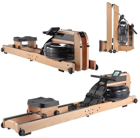 Holz Wasser-Rudergerät Wood Champion Rower II Ruderzugmaschine mit Water Resistance System klappbar Bluetooth (Buche hell)