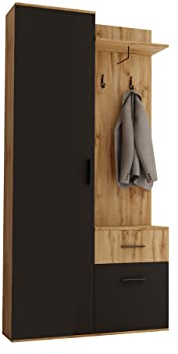 Mirjan24 Garderoben-Set Jarelin, Stylishe Kompaktgarderobe mit 2 Kleiderhaken, Stangen und Ablage, Praktischer Wandgarderobe, Flurgarderobe, Schrank, Schuhschrank (ohne Spiegel, Wotan Eiche/Schwarz)