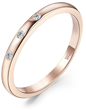 JewelryPalace Klassisch Drei Stein Zirkonia Band Ring Damen, Hochzeitsringe Rosegold 585 Damenring Silber 925 Trauringe Eheringe für Frauen, Vorsteckring Bandring Schmal, Ringe Set Schmuck 54