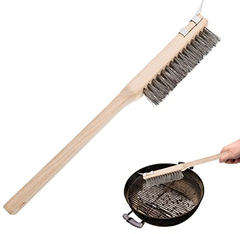 Pizza Oven Brush, Copper Wire Pizza Stone Cleaning Brush with Scraper, Barbecue Oven BBQ Grill Cleaning Tool with Wood Handle, Kitchen Pizza Oven Accessories