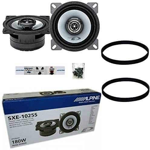 KIT SET PER ALPINE SXE-1025S 2 diffusori coassiali a 2 vie da 10 cm 100 mm 4 da 25 watt rms e 180 watt max per alloggiamenti standard, a coppia + anelli viti e 5 sticker omaggio