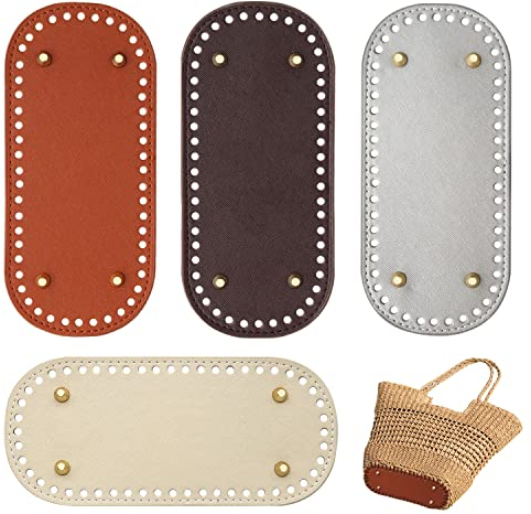 Taschenboden zum Häkeln,4 Stück 22x10cm Taschenboden zum Häkeln Taschenboden PU Leder Stricken Taschenboden,für Strickbeutel,Umhängetasche Tote,Handgefertigte DIY Tasche