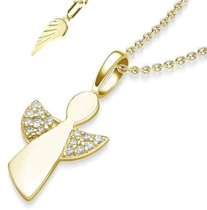 Geschenke zur Einschulung Mädchen, Schutzengel Kette Silber 925 Gold | Engel-Anhänger vergoldet Halskette, Geschenk zum Schulanfang Schultüte Inhalt Füllung Schulkind, Kinderschmuck