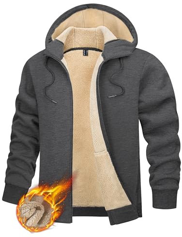 TACVASEN Herren Fleece Thermo Winterjacke Sweatshirt Pullover Full Zip Hoodie Kapuzenjacke Langarm für Männer, Dunkelgrau, S