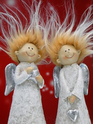 Pommerntraum ® | 2-er Set verrückte Engel Schutzengel Guardian Angels Weihnachtsengel Weihnachtsfiguren Dekorationsfiguren Schreibtischfiguren NORMAL KANN JEDER (2-er Set - 18 cm)