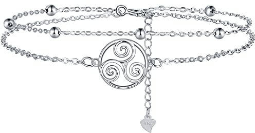 Lydreewam Keltischer Armband für Damen 925 Sterling Silber Triskele Doppel Armkette Muttertag Geburtstag Freundschaftsgeschenk für Sie Mutter Frau Freunde, verstellbar 17+4cm