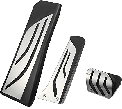 X AUTOHAUX 3 Stück Gaspedal und Bremspedal Abdeckung Set für BMW 1 2 3 4er F20 F21 F22 F23 F30 F31 F32 F33 F34 F36 Metall Gummi Silber Ton Schwarz