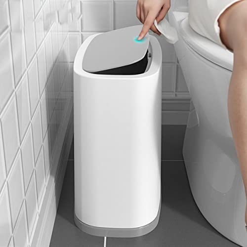 CMLLING Cubo de basura rectangular de plástico de 12 litros, papelera delgada para baño (Blanco)