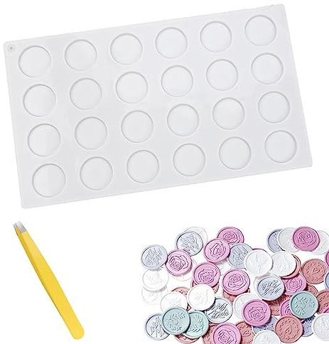 Honatrv Pad für Wachssiegel Stempel, mit 1 Pinzette, 24 Mulden Silikonmatte für Wachssiegel Silikonform für Wachssiegel für DIY Wachssiegel Handwerk (3,3cm Durchmesser)