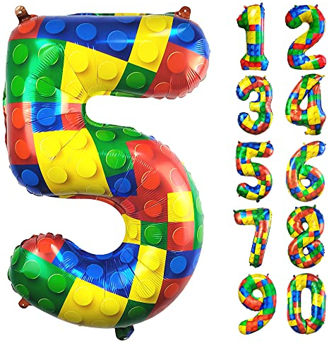 CHANGZHONG® Baustein Geburtstag Ballon Zahl 5 in Farbe Riesen Folienballon Mylar luftballon für Mädchen Jungen Geburtstag Party Dekoration Supplies