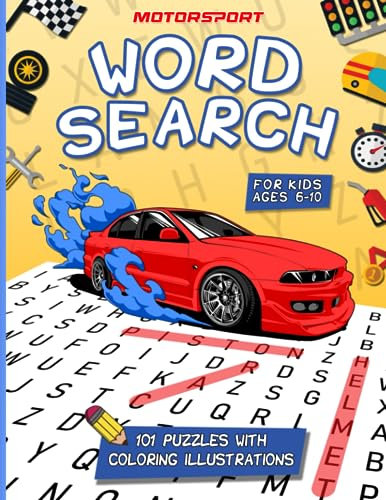 Motorsport Word Search for Kids Ages 6 - 10: Car and Motorcycle Word Search | 101 Word Search Puzzles with Coloring Illustrations and Learning Activities for Kids | Large Print | Screen-free activity